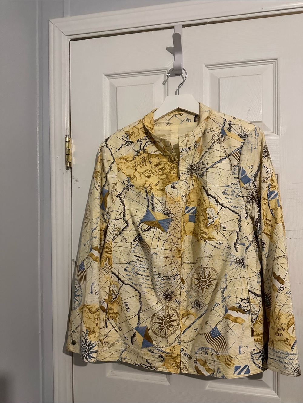 VTG Basler World Map Print Women Medium Cream Nautical Cartography jacket